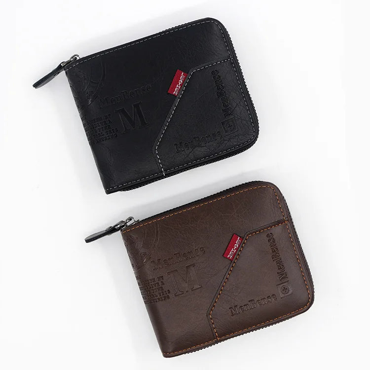 New Men Zipper Wallets Short Card Holder Vintage Male Wallet High Quality PU Leather Classic Coin Pocket Wallet For Boys