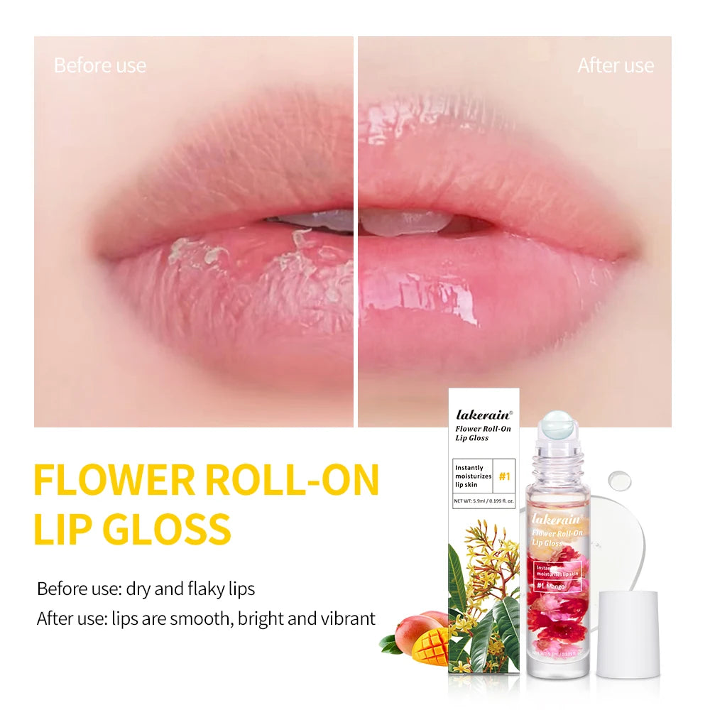 Lip Oil Gloss Blossom Scented Roll on Lip Gloss Infused with Real Flowers Mango Watermelon Strawberry