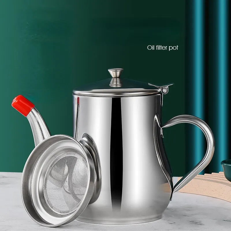 1 ud. Olla de aceite de acero inoxidable para el hogar con filtro, olla de filtro de aceite, olla de almacenamiento de aceite de cocina de acero inoxidable, utensilio de cocina
