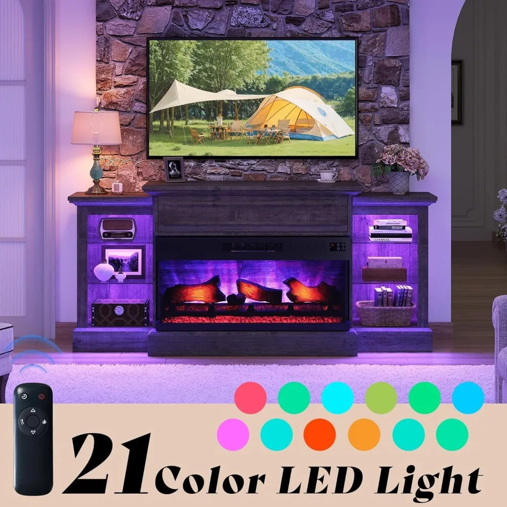 Farmhouse 70" Fireplace TV Stand with 36" Electric Fireplace 3-Sided Electric Fireplace, Media Entertainment Center , Customized