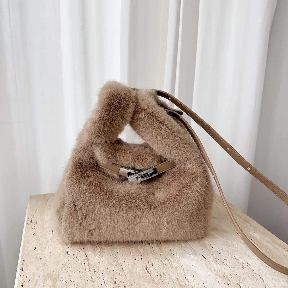 ABQP Women's Faux Fur Shoulder Bag - Plush Crossbody Handbag