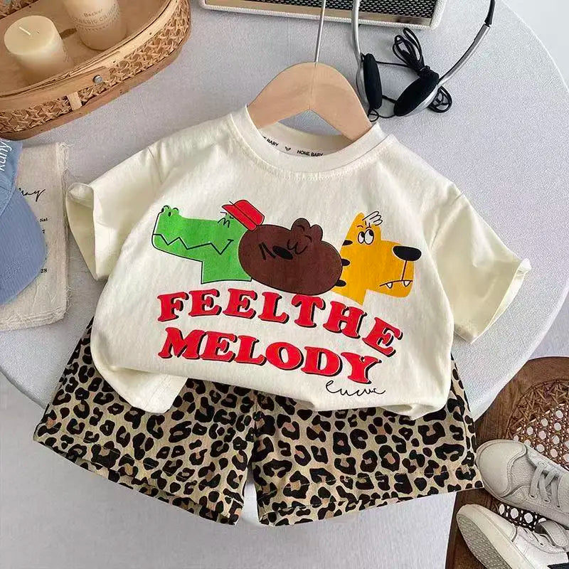 Kids Outdoor Sports Set Boys Girls Summer Short Sleeve T-Shirt Shorts Two-Piece Set Kids' Casual Striped T-Shirt 1-6 Year Set