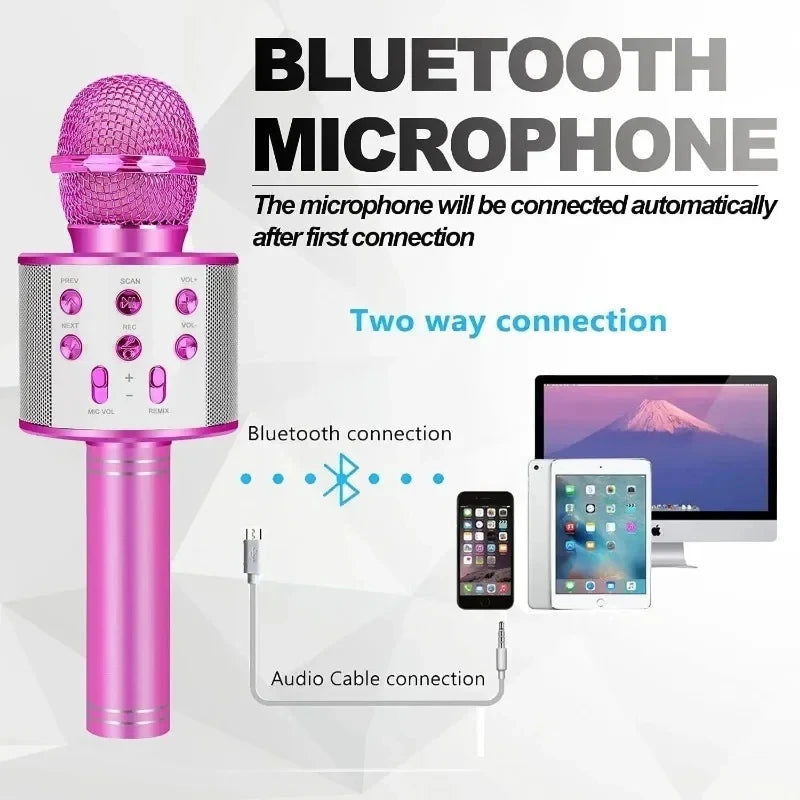 Kids Microphone for Singing, Wireless Bluetooth Karaoke Microphone for Adults, Toys for Girls Boys Gift for Birthday Party