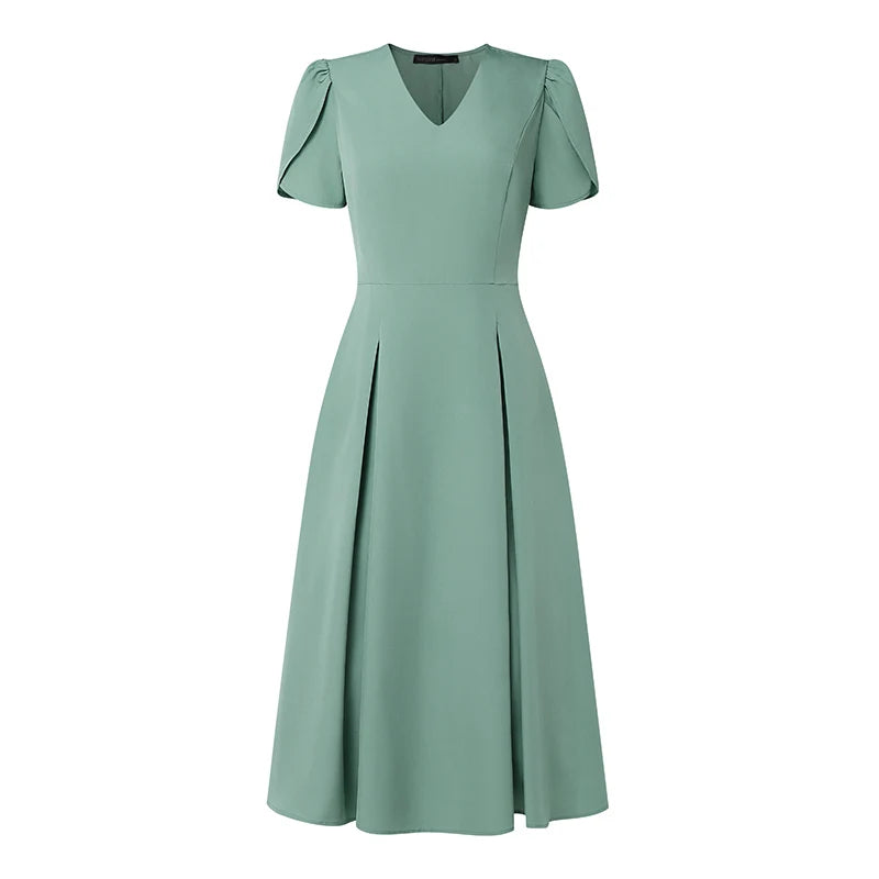 Elegant V Neck Petal Sleeve Sundress ZANZEA Women Summer Dress Stylish Solid A Line Pleated Holiday Dresses Casual OL Work Robe