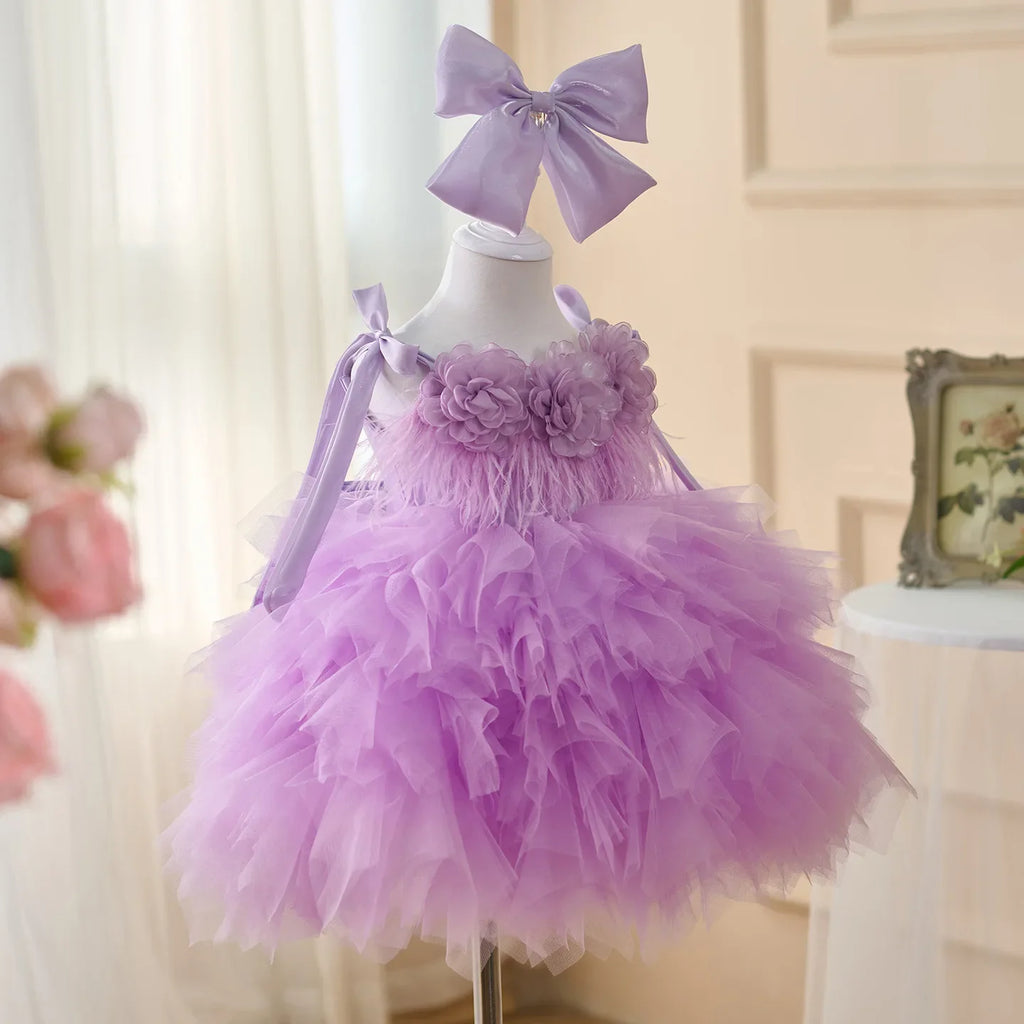 Kids Mesh Party Dress Tutu Elegant Princess Dress Baby Girls Flower Tassel One Year Old Puff Dress Children Costume For A Girl
