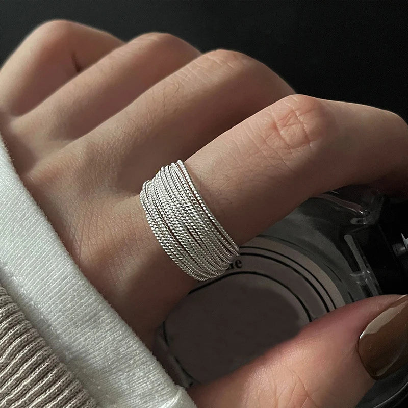Panjbj 925 Sterling Silver Lines Ring For Women'S Jewelry Finger Adjustable Open Vintage For Birthday Dropship