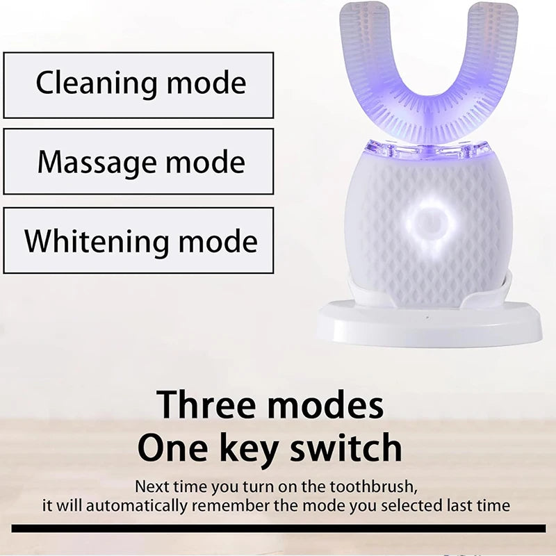 Professional Protable Electric Toothbrush Adult Automatic Rechargeable Hands Free 360 Cleaning U Shape Toothbrush