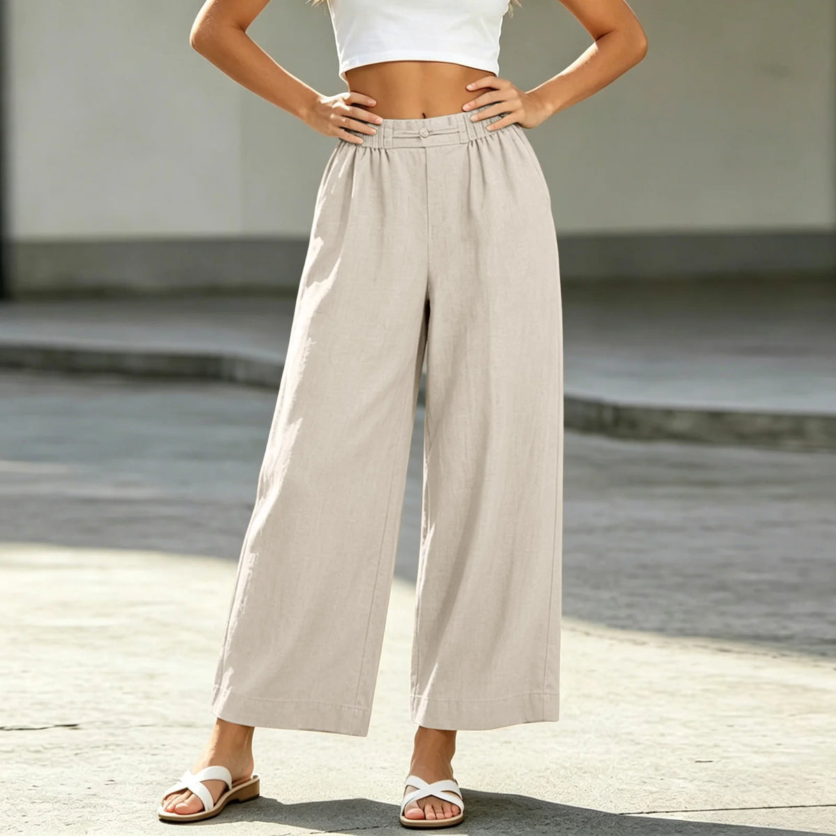 Women's High-Waist Wide-Leg Palazzo Pants - Casual Flowy Beach Trousers
