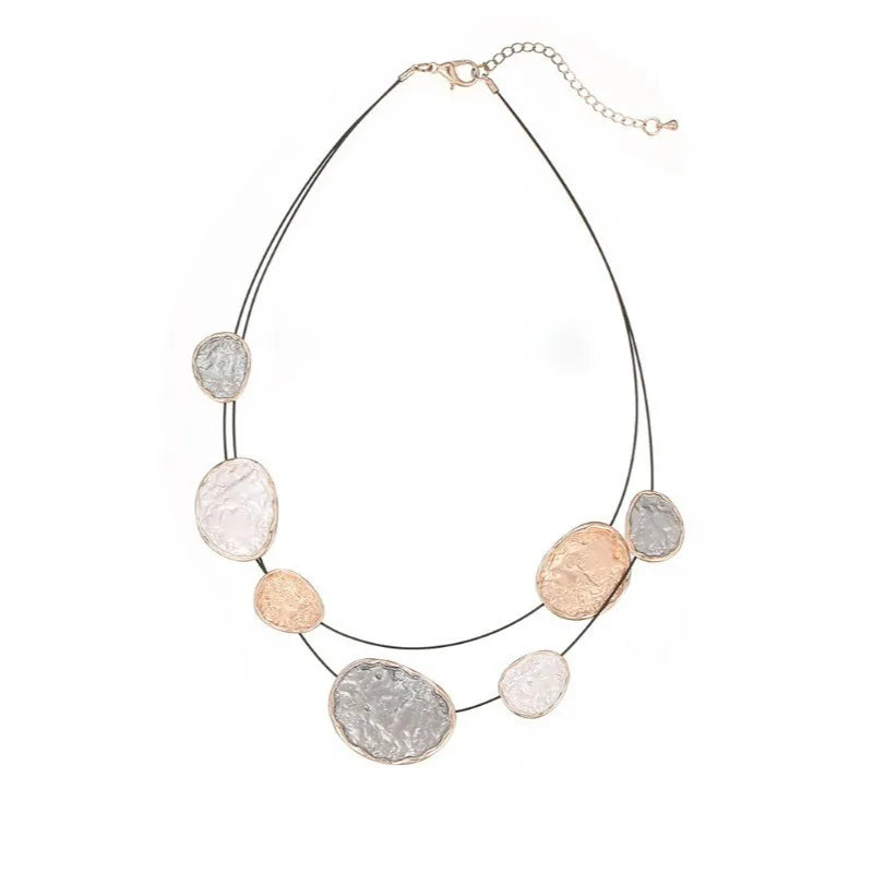 Bohemian Irregular Enamel Necklace Rose Gold Plated Multicolored Disc Double-Layer Necklace Adjustable Chain Jewelry Gift