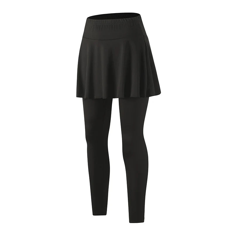 Ladies' summer solid color fashionable dress with pants, casual sports bottom skirt, pleated skirt running leggings casual pants