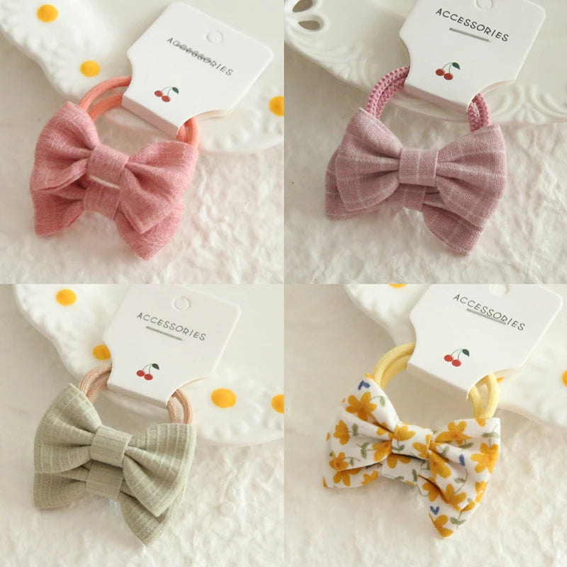 AITOUSHI Girls' Elastic Hair Bow Ties - Cotton Printed Hair Rope