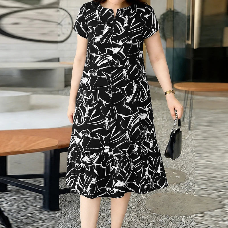 ZANZEA Women's Floral Printing Midi Dress V-Neck Short Sleeve Ruffled Hem Long Dress Summer Casual Daily Wear Robes Femme 3XL