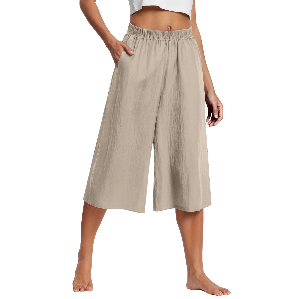 Women's High Waisted Wide Leg Pants - Casual Loose Cropped Trousers