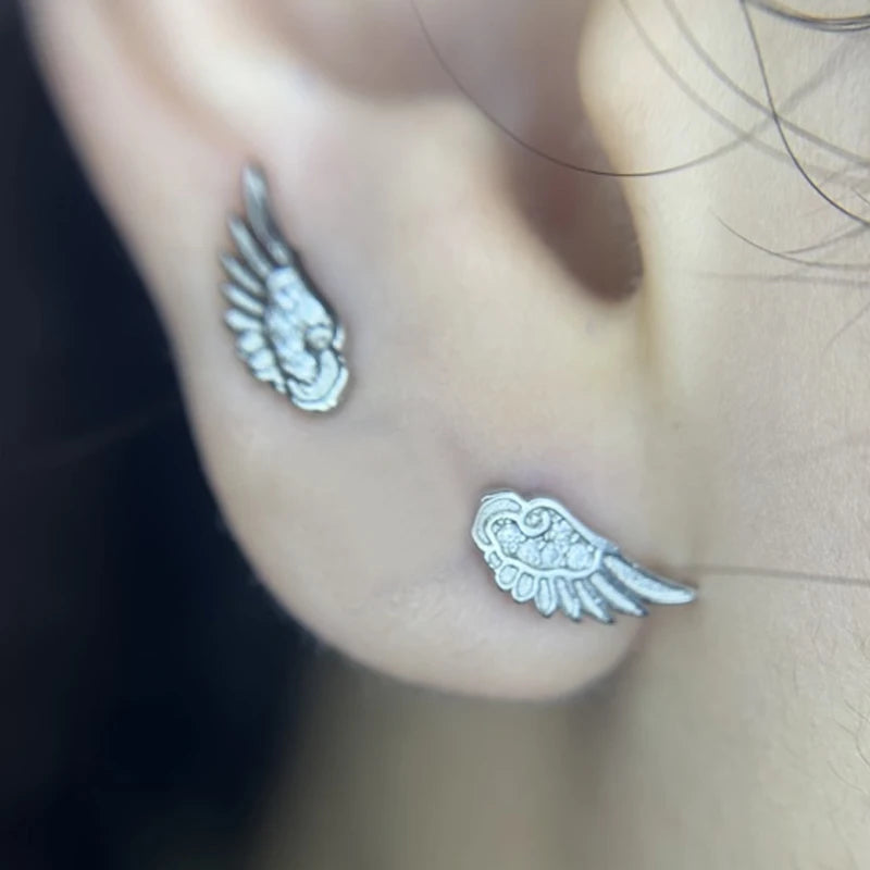 Creative Angel Wings Earrings Stud For Women'S Luxury Zircon Shiny Crystal Cross Silver Color Earrings Studs Fashion Jewelry Gifts