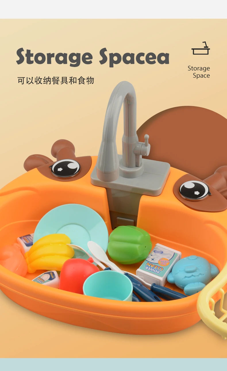 Juguetes de lavavajillas para fregadero de cocina, juguete de fregadero de cocina para niños pequeños, sistema de ciclo de agua automático eléctrico, regalos de juguete para niños