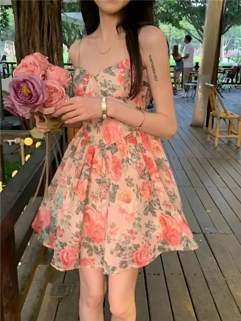 Nice Elegant High-waisted Slimming Floral Tank Dress For Women Spring Summer French Style Petite Mini Dress A- Line Sleeveless