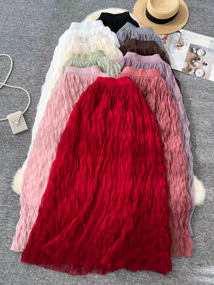 Elegant Pleated Midi Skirt, High Waist A-Line Flowy Maxi Skirts for Women, Soft Draping Skirt, Fairy Skirt for Spring Summer