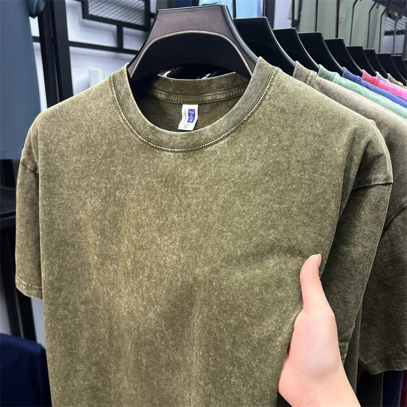Men's Heavy Cotton T-Shirt - Vintage Washed Oversized Casual Tee
