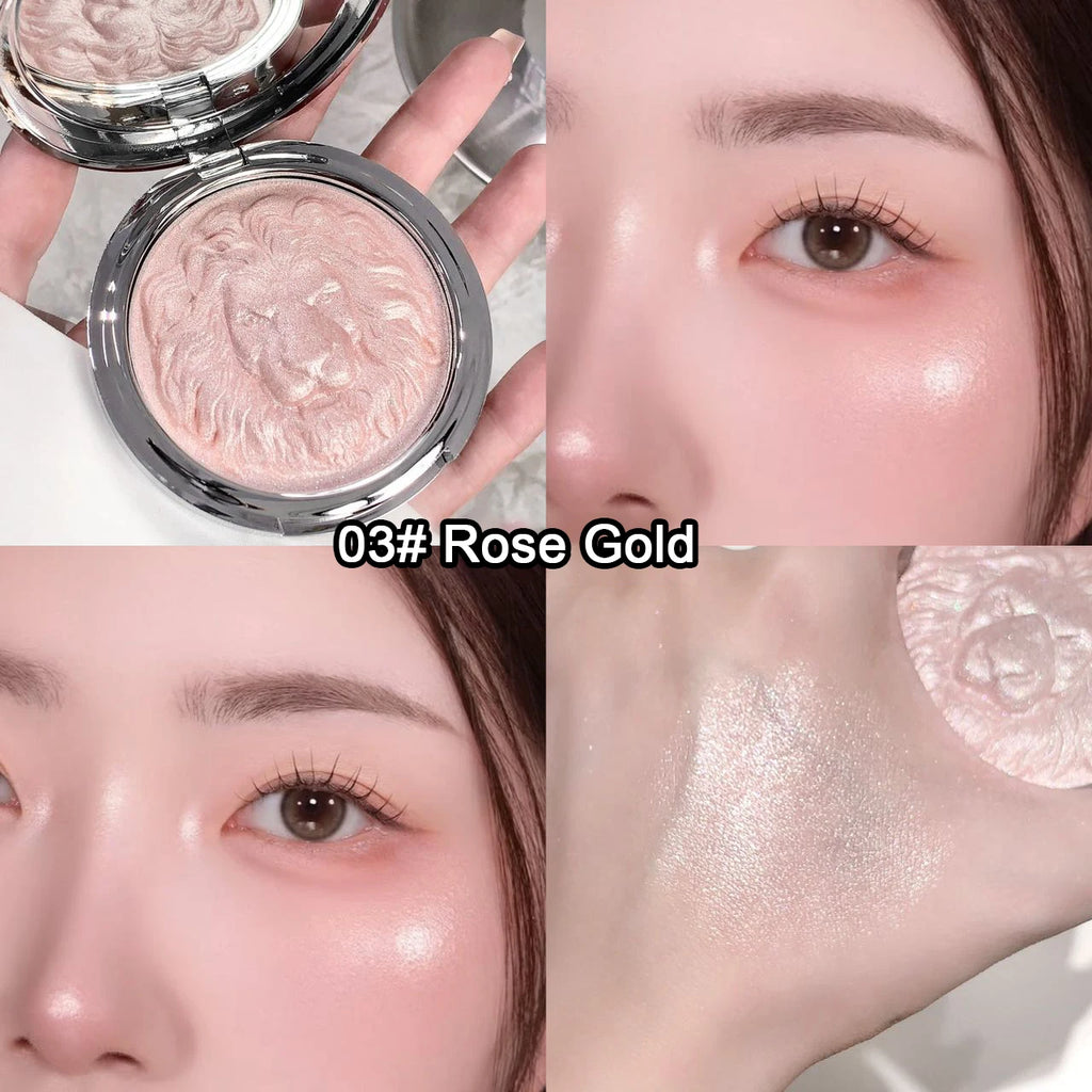 Three-Color Lion Shiny Highlight Soft And Delicate Powder Clear Pearlescent Glitter High Gloss Cream Makeup Pressed Powder