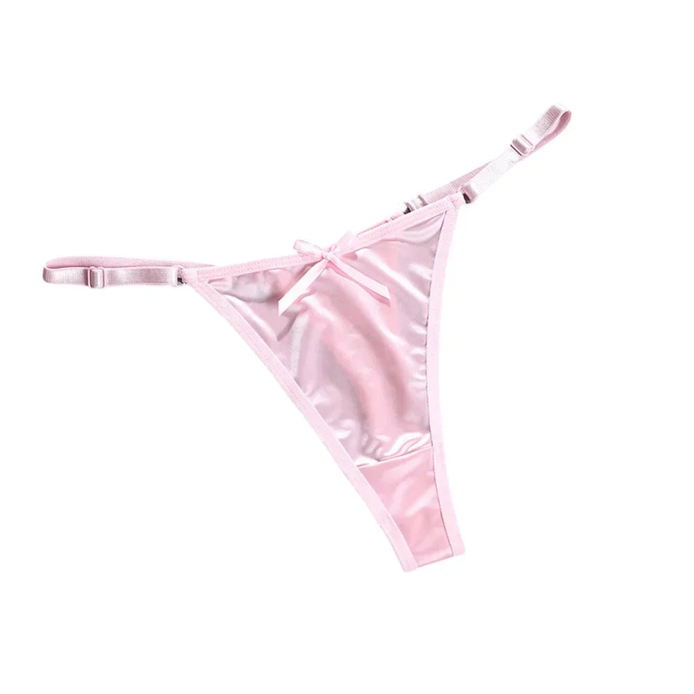 Sexy Women's Satin Soft G-Strings Thongs T-Panties Low Waist Bow Briefs Shorts Comfortable Female Underwear Трусы Женские