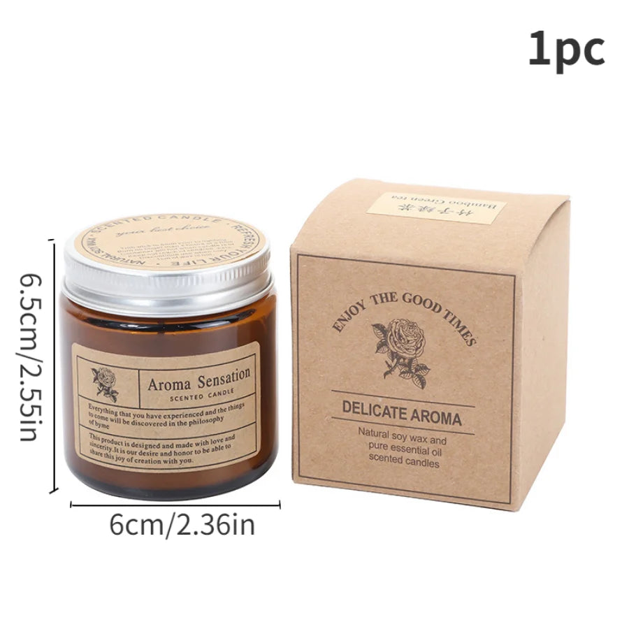 Handmade Brown Glass Aromatherapy Soy Candle – Smokeless Scented Candle for Home Decor & Gifting