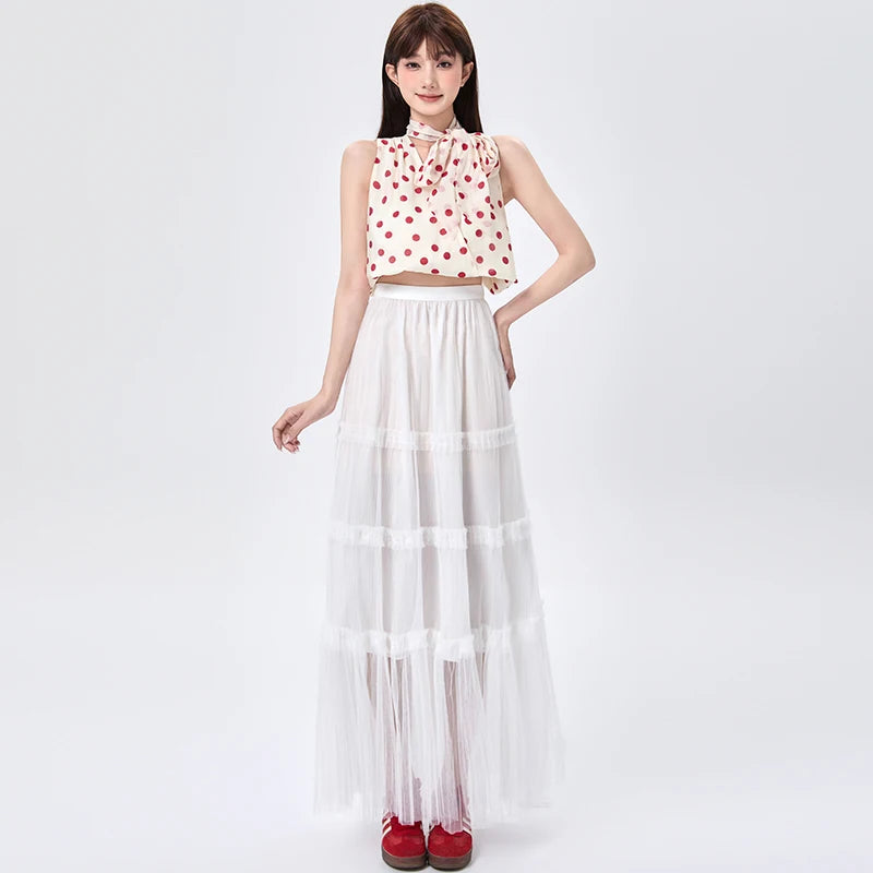 Women's Skirt Spring Summer Tiered Tulle High Waist Ruffle Hem A-Line Pleated Maxi Layered Mesh Cake Skirt Female Faldas SK120