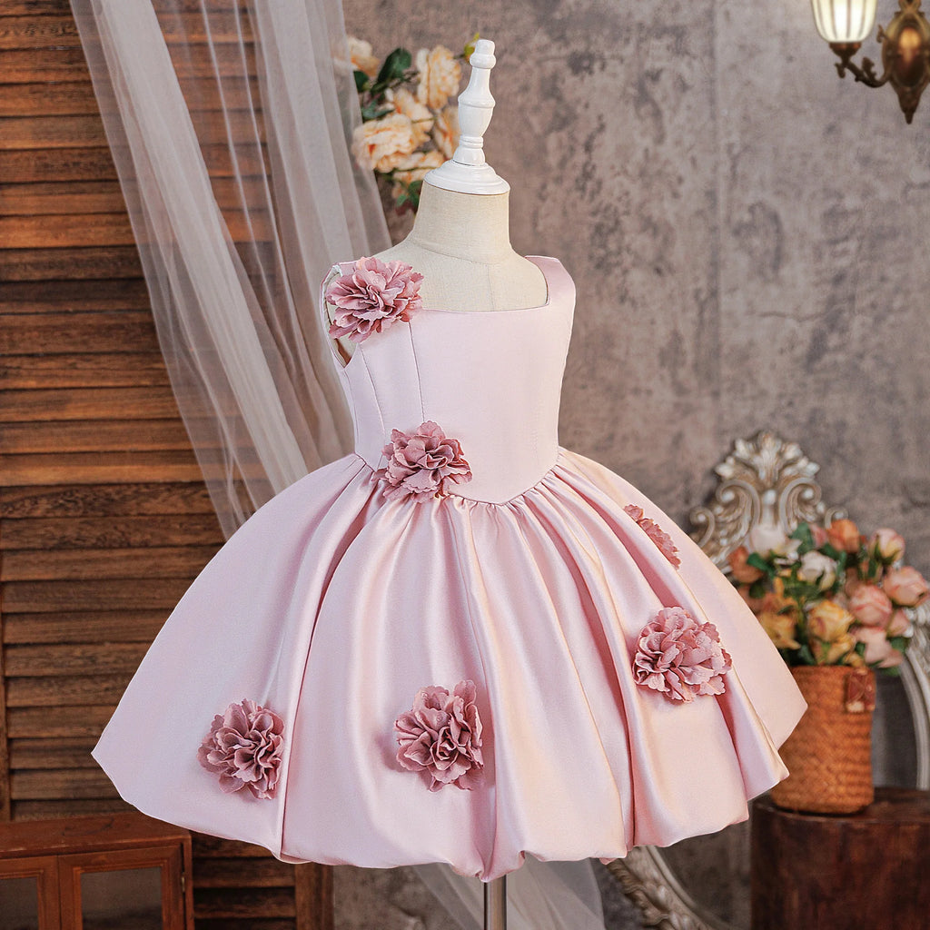 Summer Flower Bridesmaids Girls Dress Elegant Birthday Party Princess Prom Dresses Girl Gala Bow Baptism Wedding Evening Costume