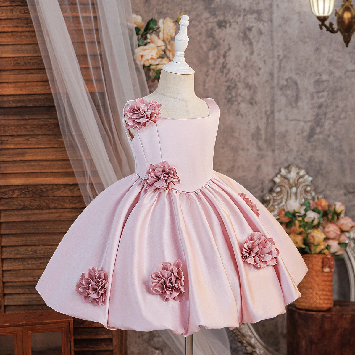 Summer Flower Bridesmaids Girls Dress Elegant Birthday Party Princess Prom Dresses Girl Gala Bow Baptism Wedding Evening Costume