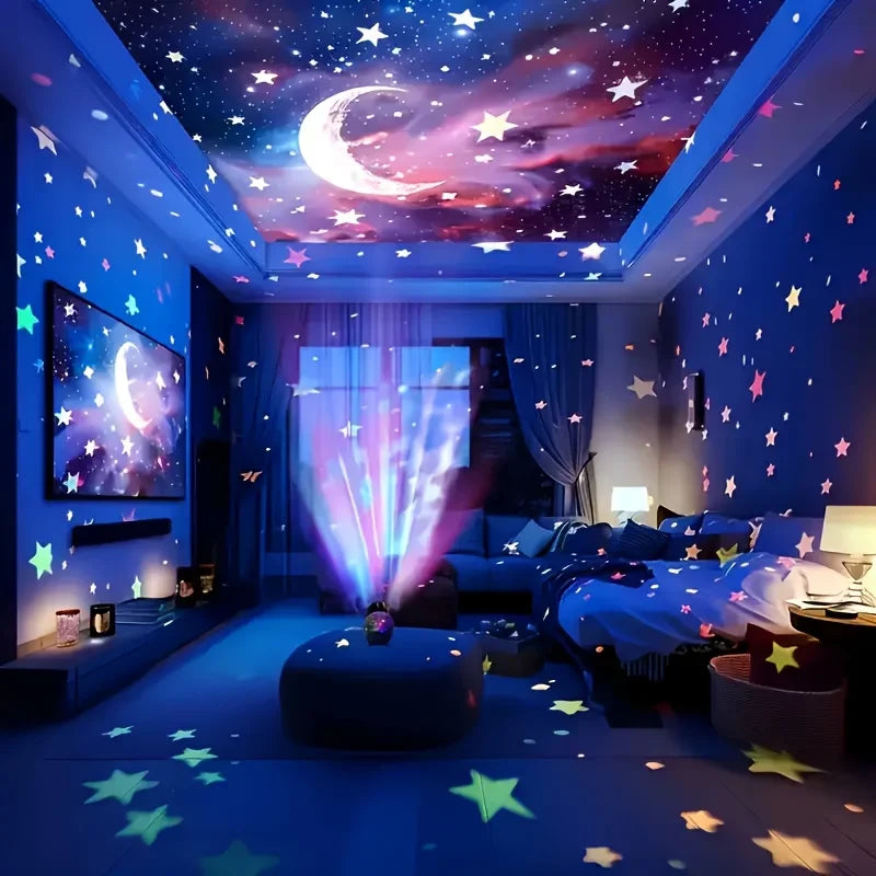 Star and moon projection night light fairy light bedroom LED atmosphere music synchronization color changing projection light