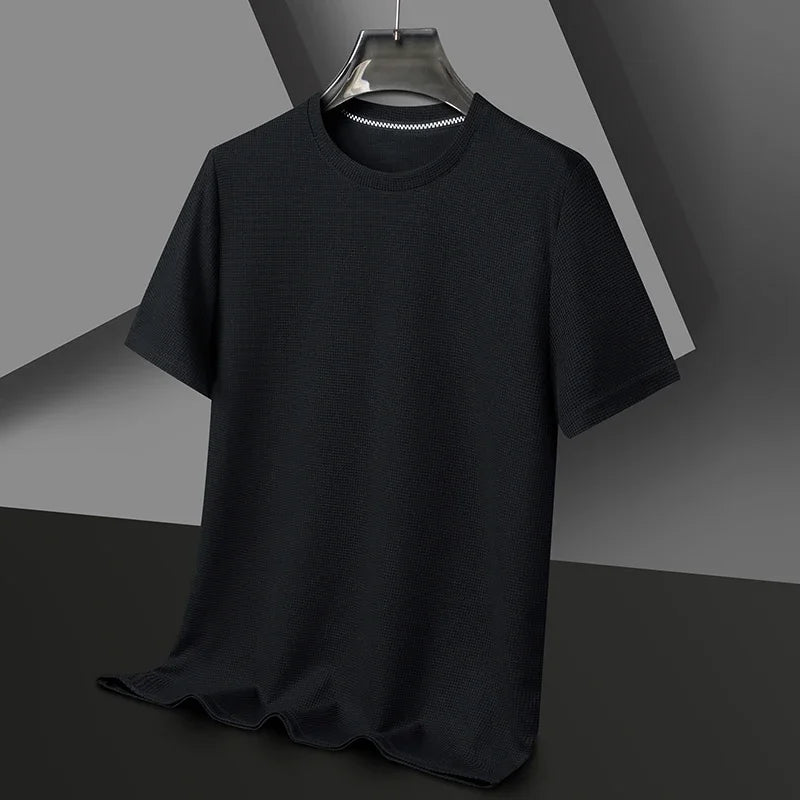New Summer Waffle Round Neck Short Sleeved T-Shirt For Men'S Short Sleeved Top