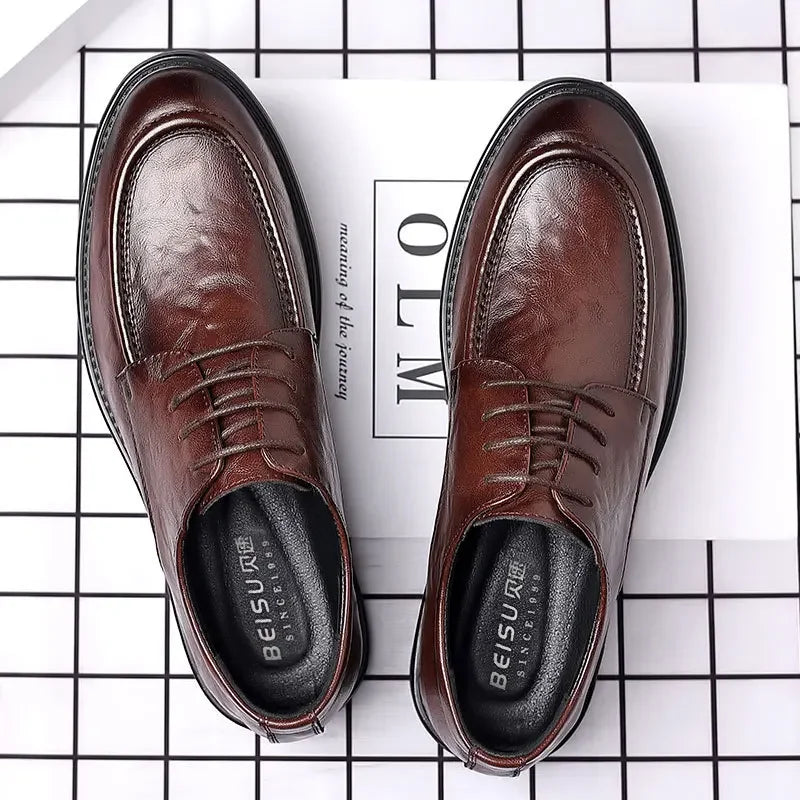 Men's Genuine Leather Oxford Dress Shoes – Business Formal Lace-Up Loafers