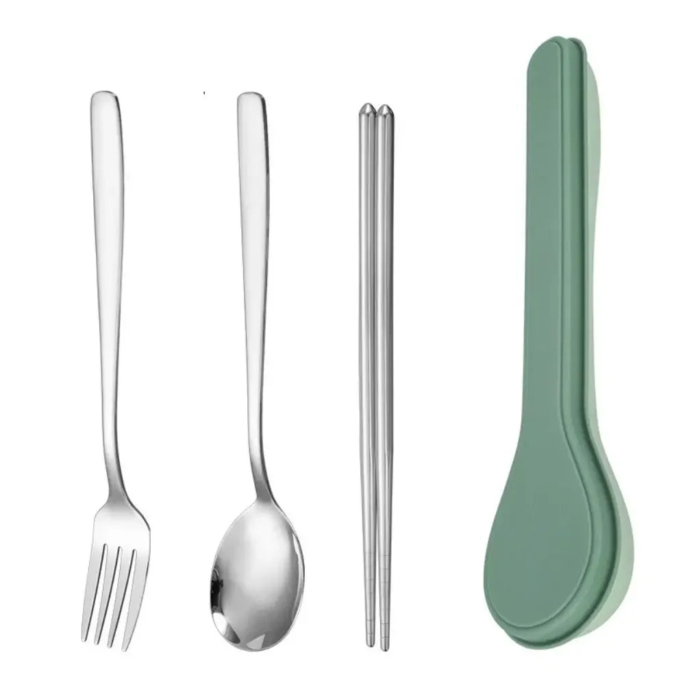 Juego de cubiertos con estuche de almacenamiento estilo coreano, juego de vajilla portátil para el hogar, la escuela, la cocina, servicios de vajilla, juego de utensilios, cucharas