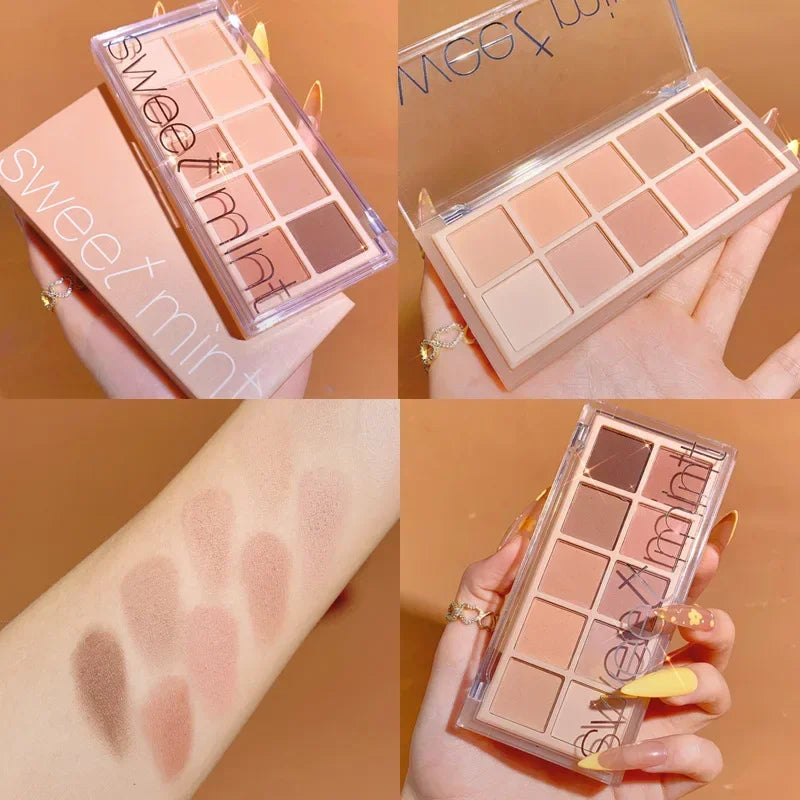 10Color Eye Shadow Palette Pumpkin Earth Tone Matte Pearlescent Shimmer Shiny Sequins Eye Shadow Makeup Pigment Korean Cosmetics
