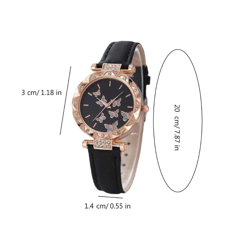 Butterfly Jewelry Set (Without Box)Women'S Watches Female Leather Watch Rings Necklace Earrings Bracelet Wedding