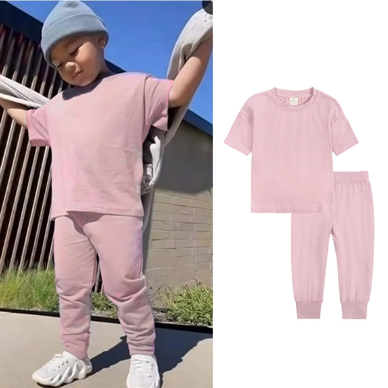 Kids Tales Toddler Unisex Cotton Short Sleeve T-Shirt and Pants Set