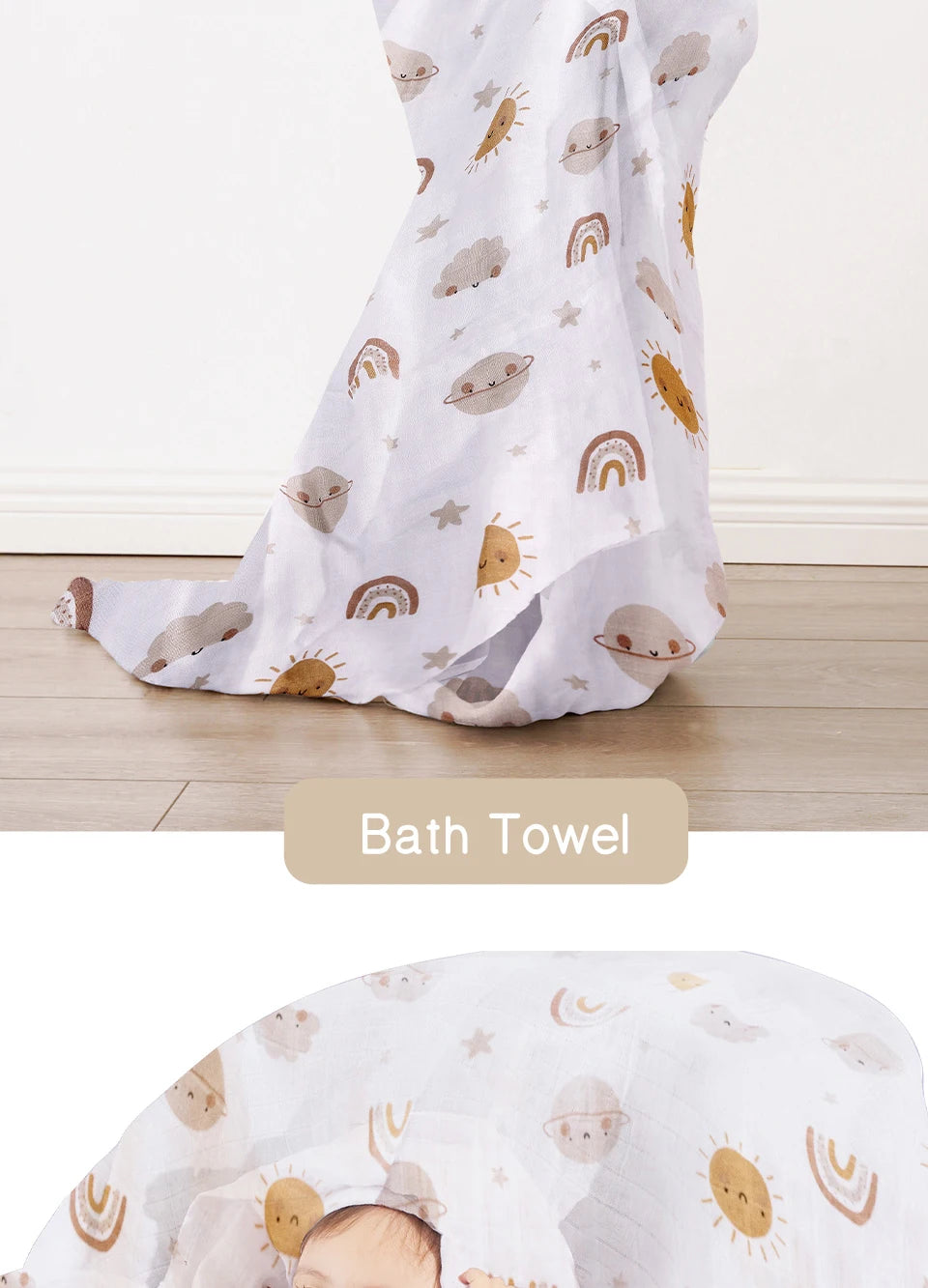 Elinfant Cute Soft Print Baby Towel Wrap 120x110cm Bamboo Cotton Baby Muslin Swaddle Blanket