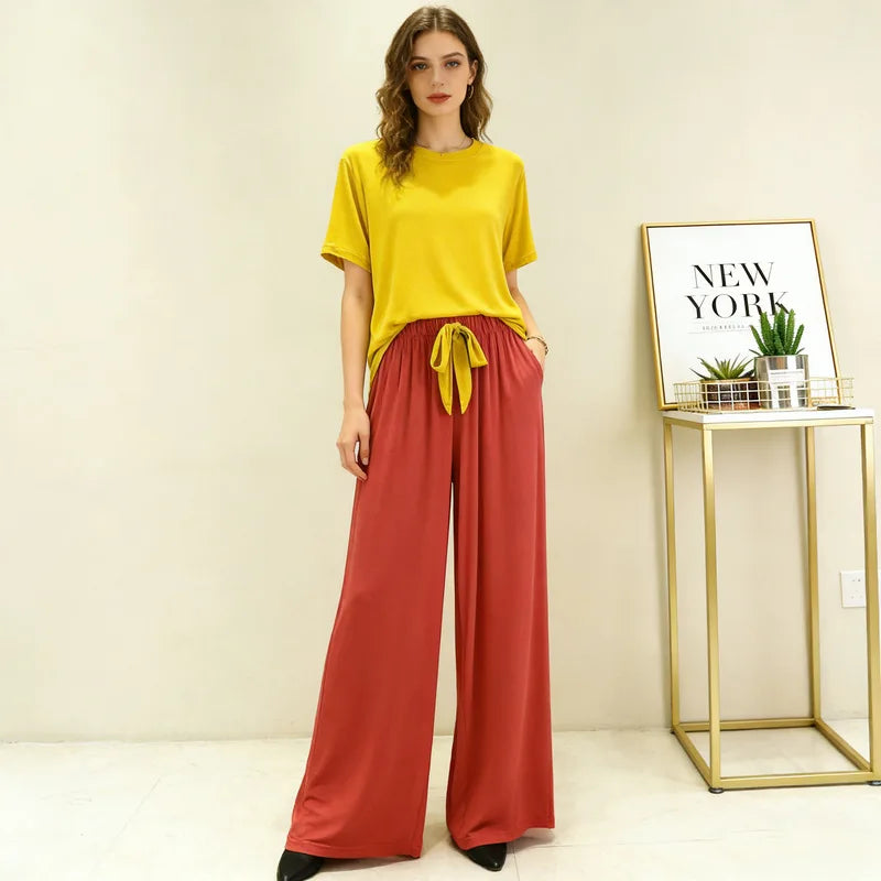 DIDUQIPAO Women's Modal Pajama Set - Short Sleeve Shirt & Pants