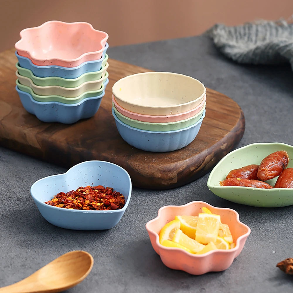 6PCS Wheat Straw Seasoning Dish Household Kitchen Creative Dipping Snack Dish Plastic Small Plate Tableware