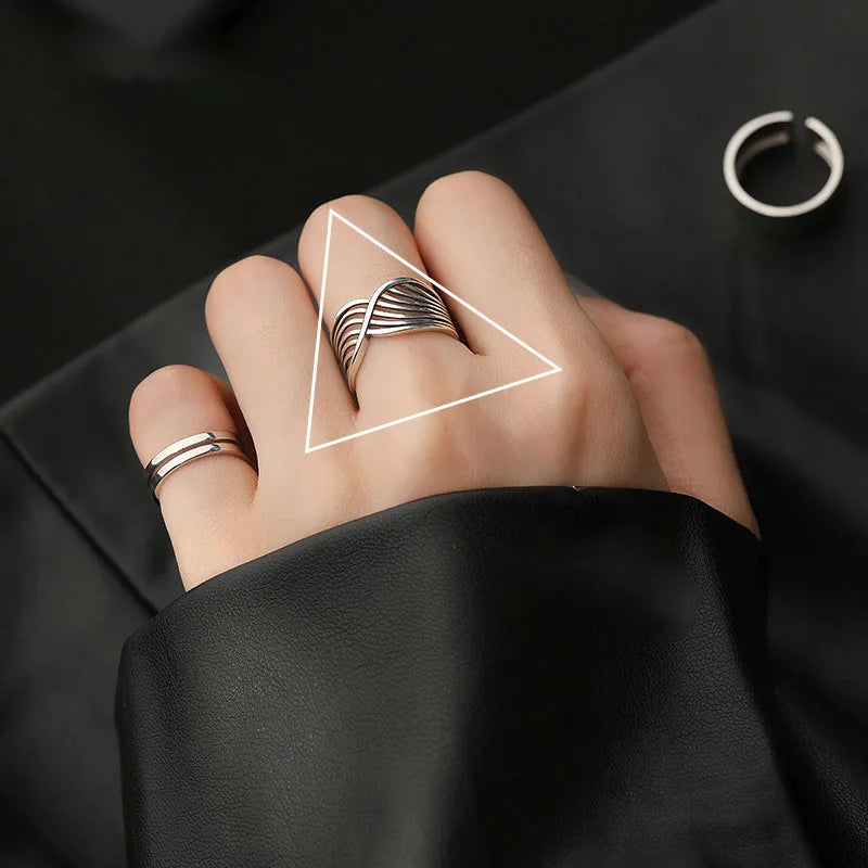 Panjbj 925 Sterling Silver Lines Ring For Women'S Jewelry Finger Adjustable Open Vintage For Birthday Dropship