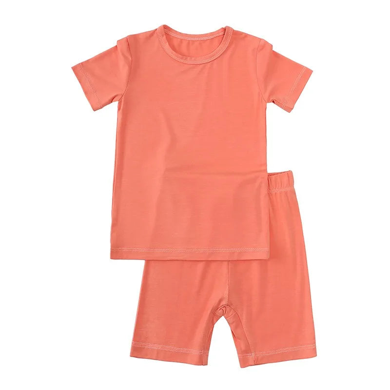 2-Piece Children's Bamboo Fiber Short-Sleeve Shorts Set - Pink
