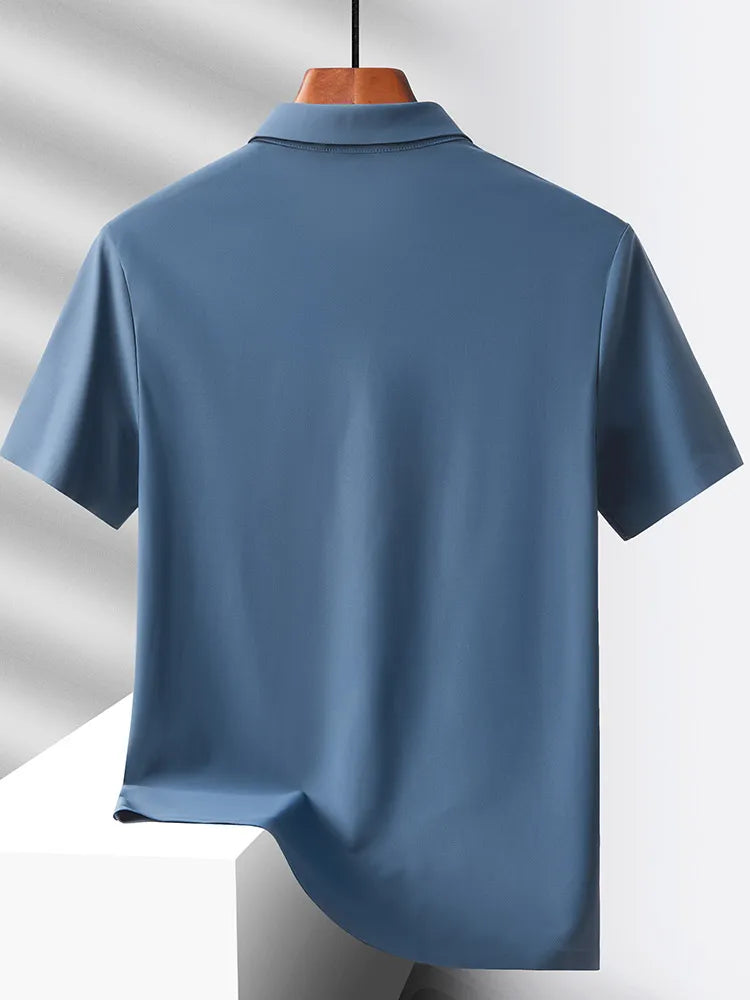 2024 Summer New High-End Mesh Ice Silk Short-Sleeved T-Shirt Men's Shirt Collar Purple Khaki Green Solid Color Slip Polo