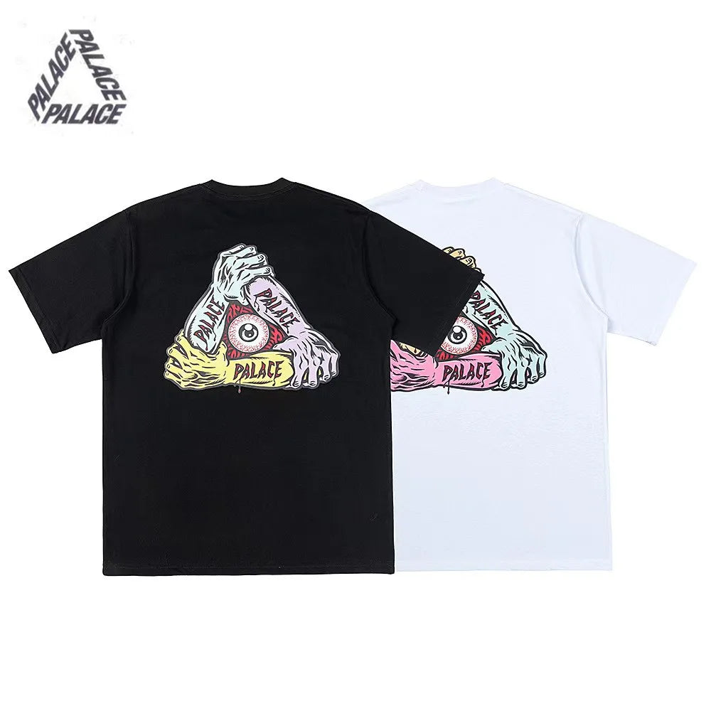 PALACE European and American trendy brand triangle print high-quality men's and women's casual pure cotton short sleeved T-shirt