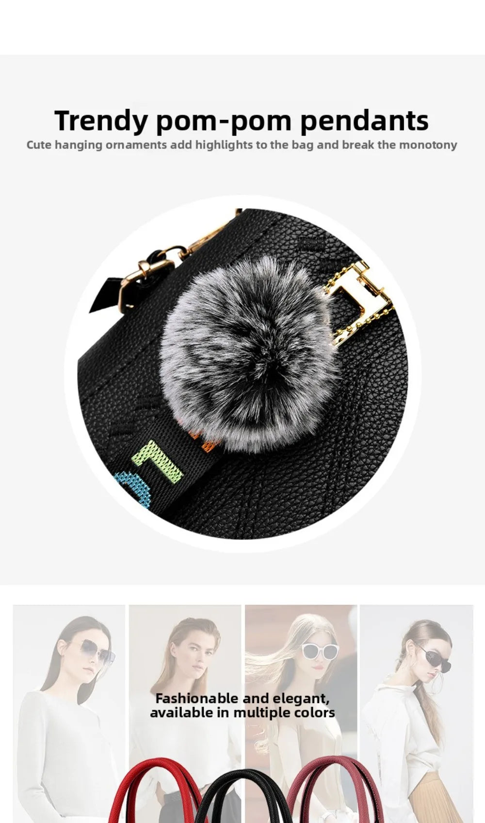 Korea Leather Women Handbag with Keychain Open Pocket Shoulder Bag Large Capacity Casual Messenger Bag Lady
