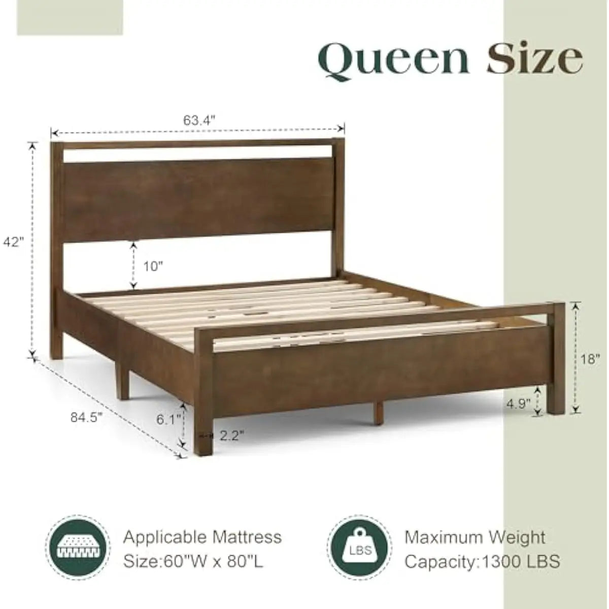 Minimalist Queen Bed Frame in Dark Brown Pine Wood | Noise-Free Platform Design | No Box Spring Required | 30-Min Easy Assembly