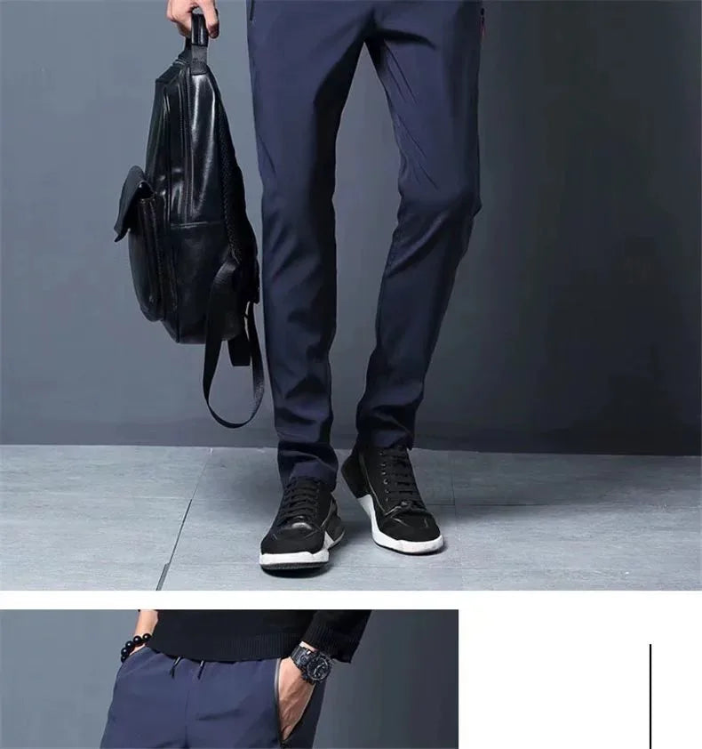 Ice Silk Thin Zipper Pocket Casual Pants Men's Summer Cool Feeling Quick Dry Breathable Straight Leg Long Pants Workwear