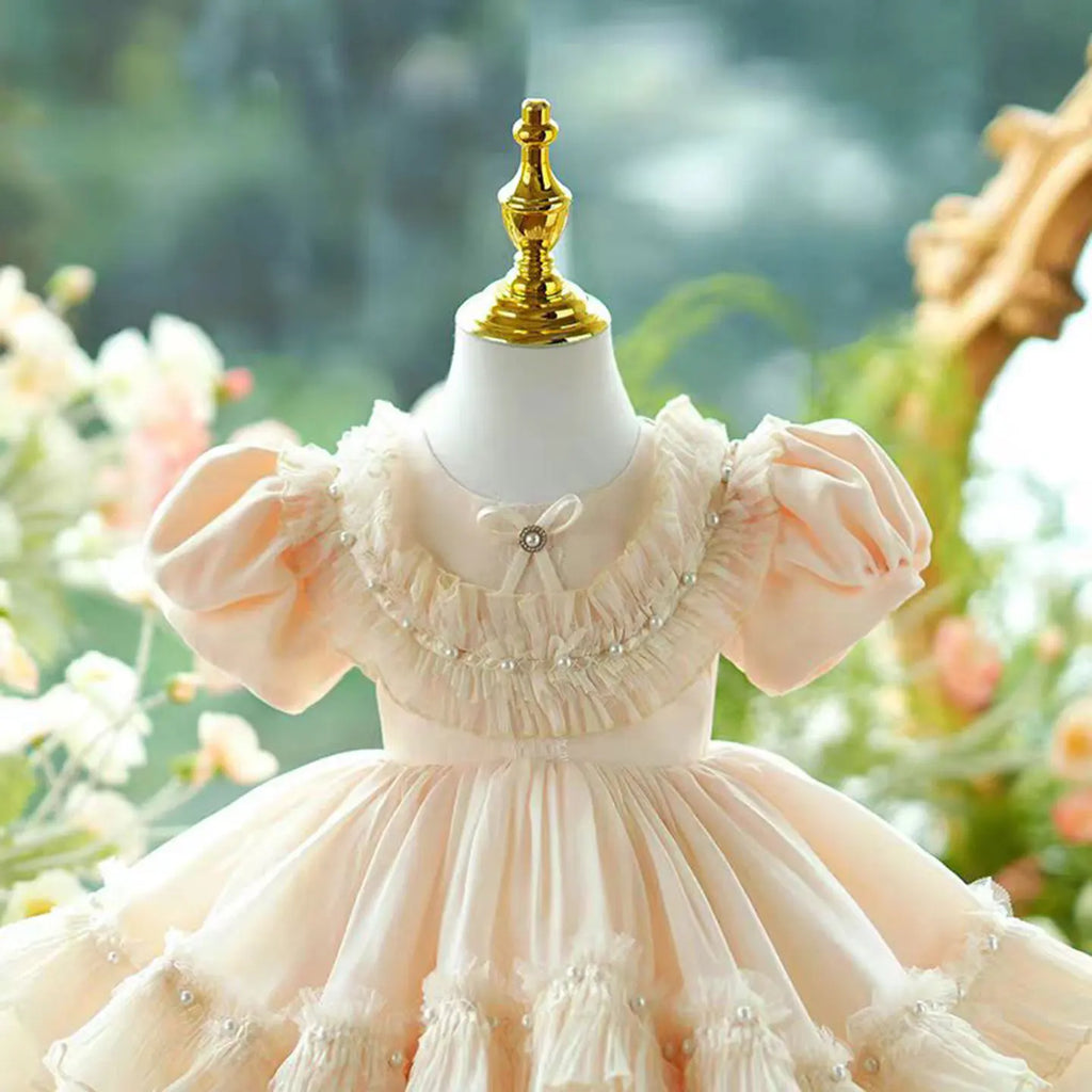 Dreamy Vow J073 Elegant White Dubai Girl Dress Pink Eid al-Fitr Baby Children Clothes for Wedding Birthday Holiday Party 2025