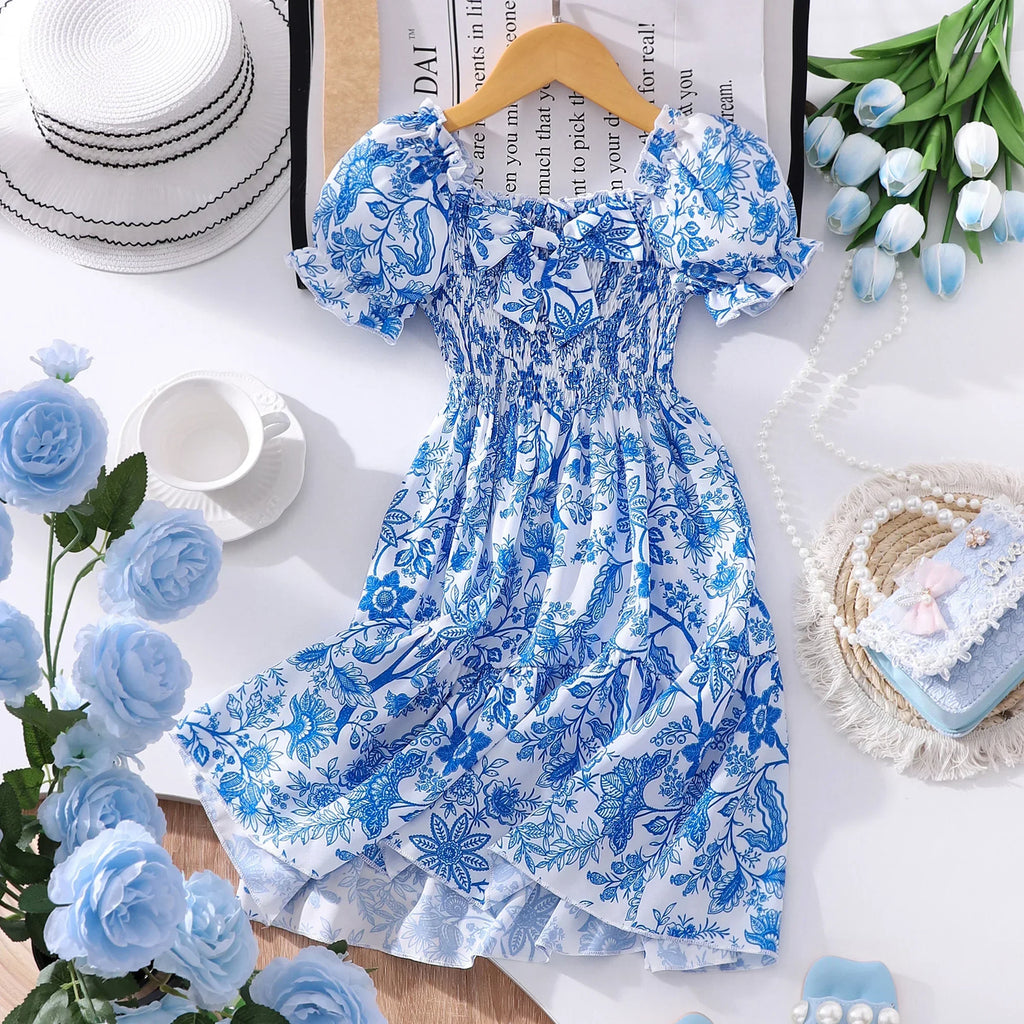 Pink Kids Girl Long Dress Summer Floral Toddler Girls Dresses Cute Sweet Elegant Birthday Party Children Costume 3 4 5 6 7 Yrs
