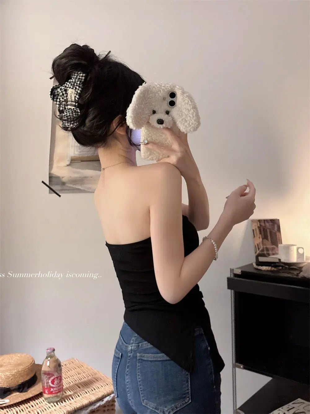 Sexy Slimming Red One-Shoulder Tube Top Women's Summer Fitted Hollow out Chest Pad Korean Style Thin T-Shirt Vest