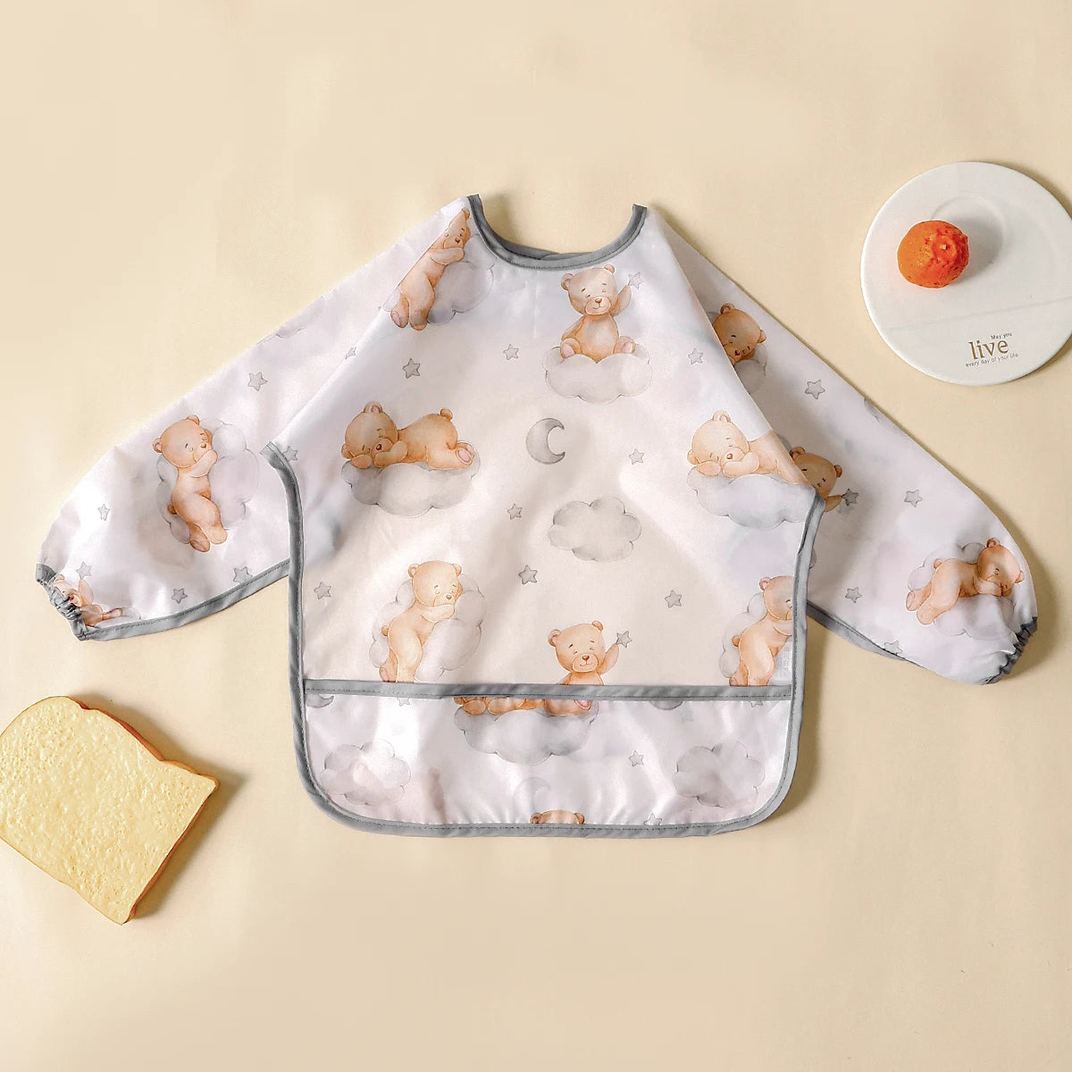 Elinfant Long Sleeve Waterproof Feeding Bibs for Babies Easy Clean Washable Burp Cloth