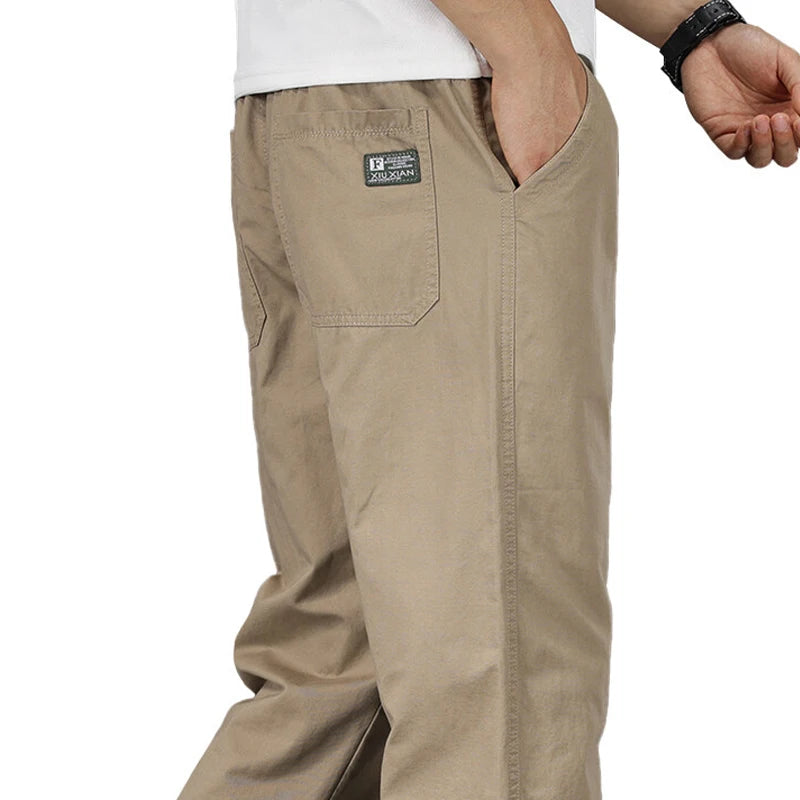 Plus Size Men's Cotton Jogger Pants Relaxed Fit With Elastic Drawstring Waist For Everyday Comfort